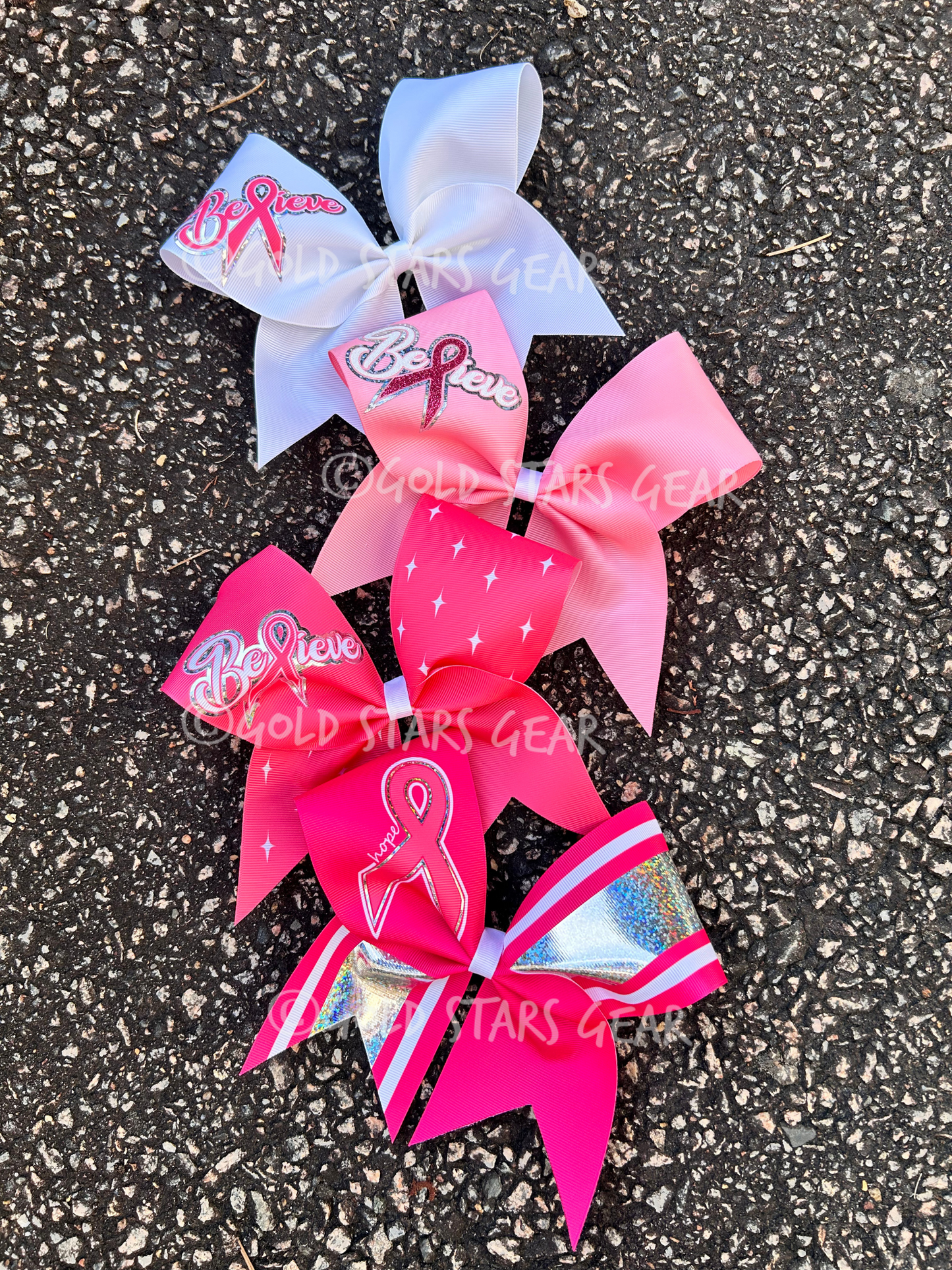 Holographic Breast Cancer Awareness Cheer Bow Series