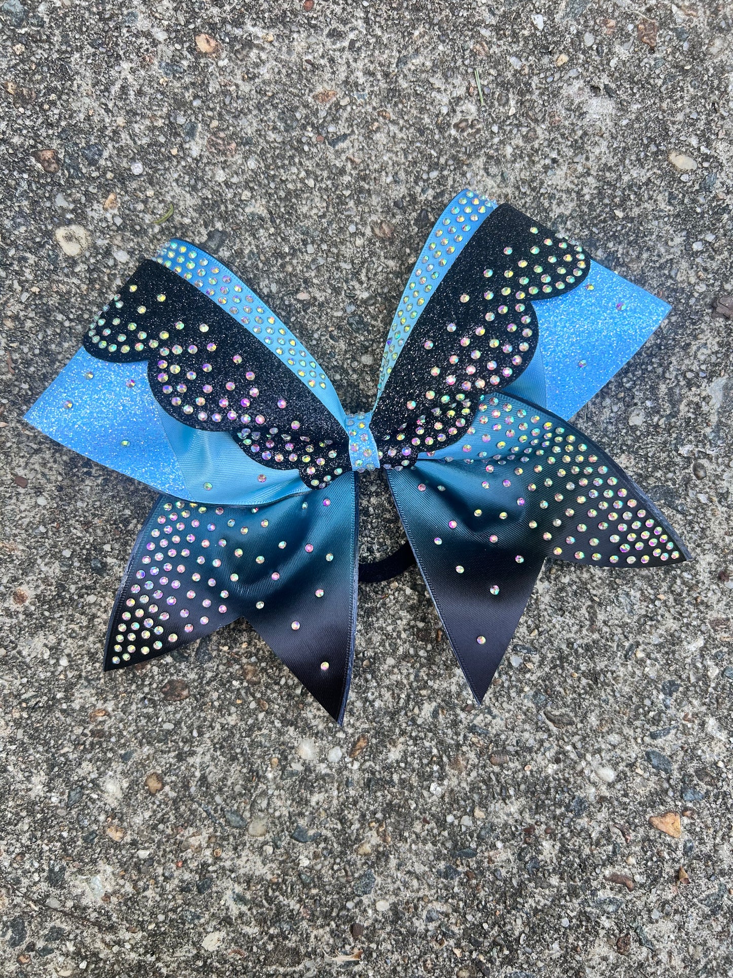 Satin and Rhinestone Cheer Bow with Scallop Detail