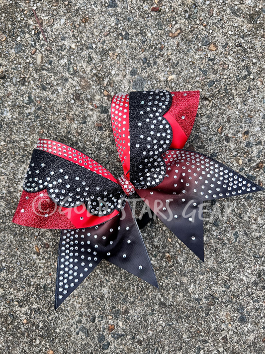 Satin and Rhinestone Cheer Bow with Scallop Detail