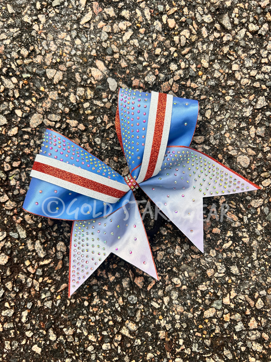 Rhinestone Cheer Bow with Stripe Accent
